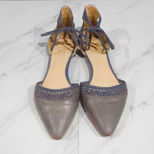 Franco Sarto Ankle Strap D'Orsay Flats Gray/Blue Shoes, Size 9M